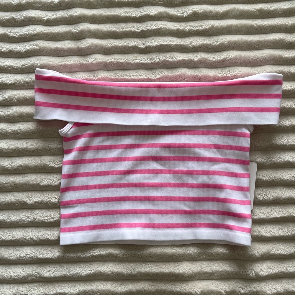 Pink and White Striped Off-Shoulder Top
